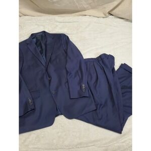 Lands End Blue Wool Suit Jacket Blazer 44R Dress Pant 37x31 Office Work Occasion